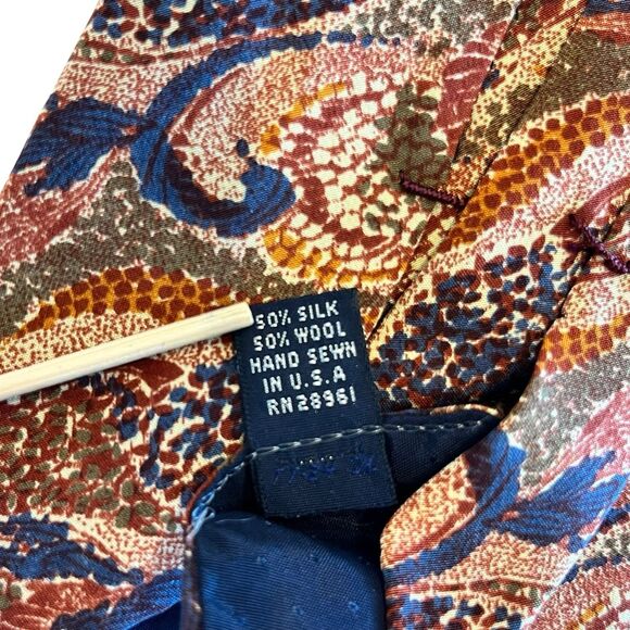 Vintage BURBERRYS OF LONDON Tie Silk Wool Necktie Floral Brown Blue USA - Picture 4 of 6